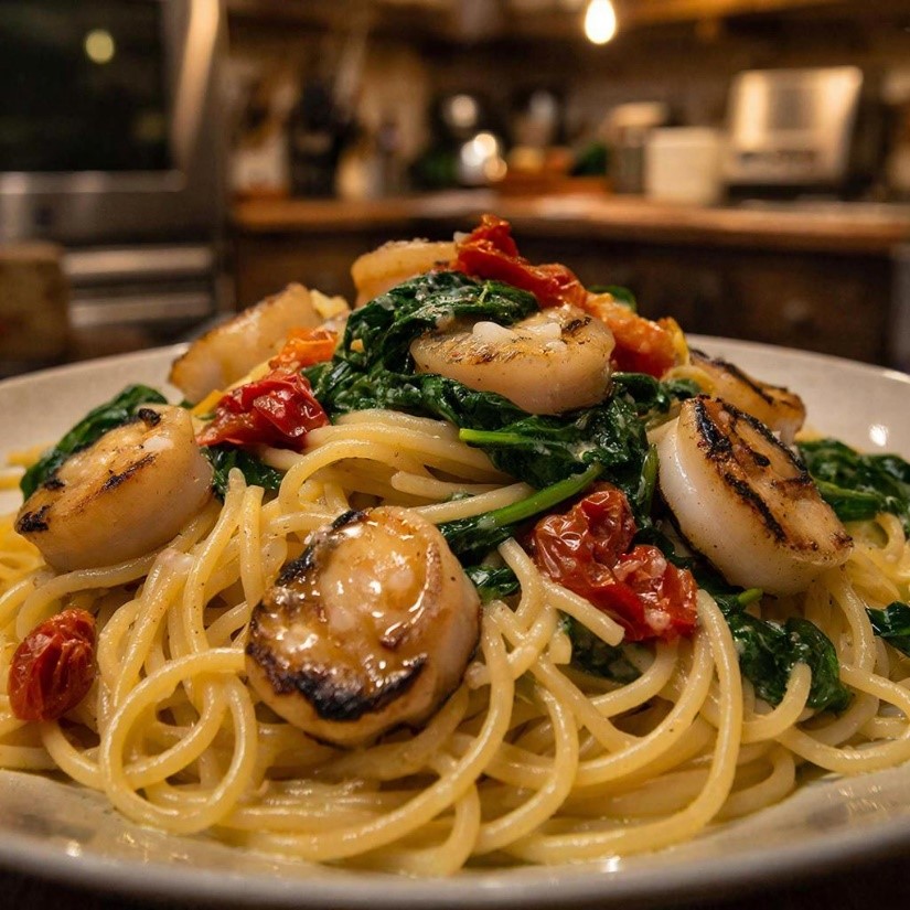 Тосканские спагетти с морскими гребешками