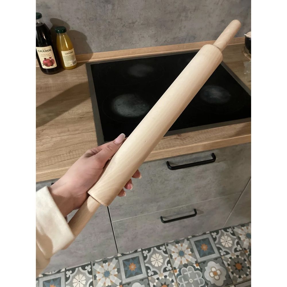 Добротная итальянская буковая скалка с крутящимися ручками, 50 см