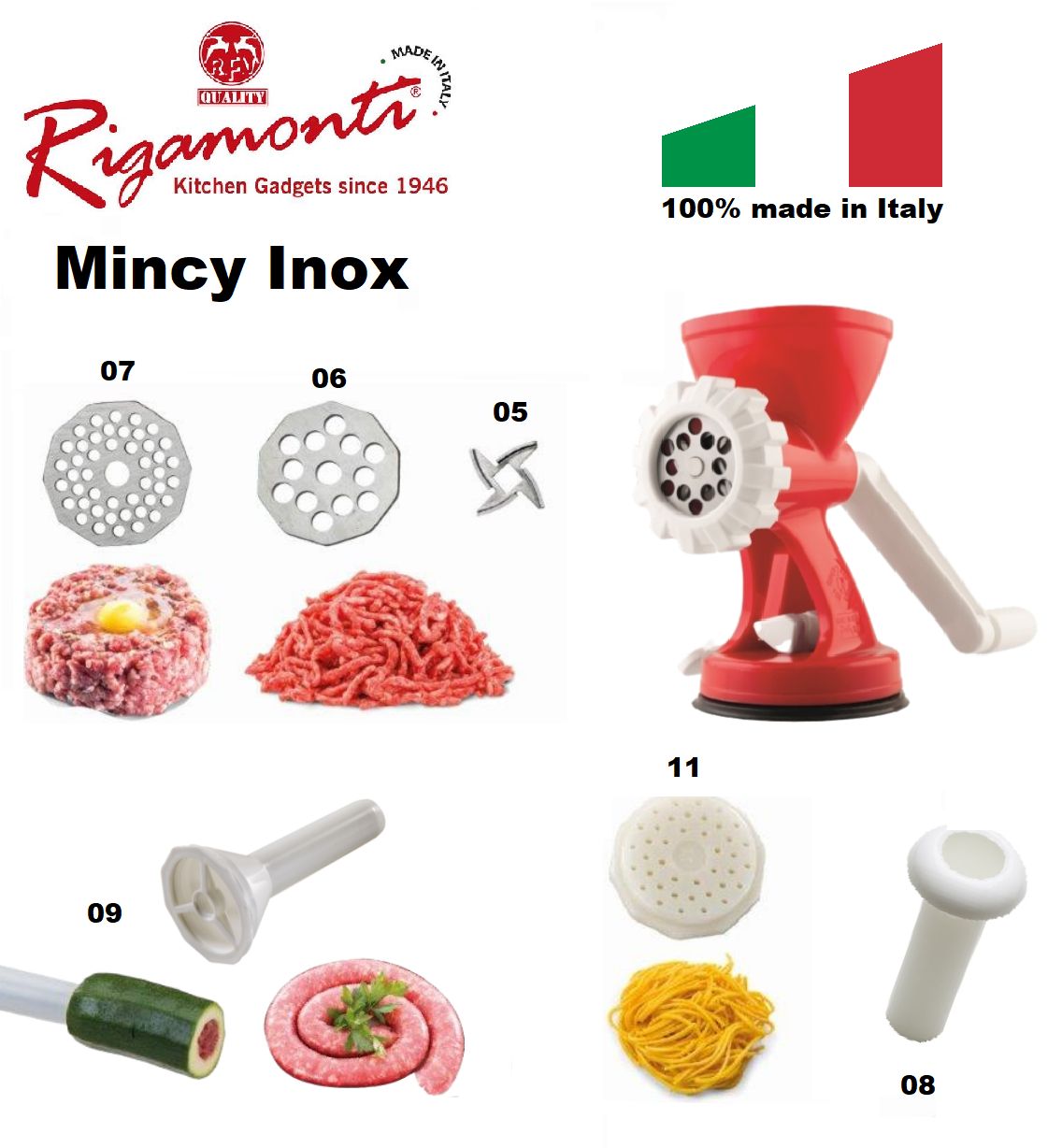 Итальянская мясорубка Mincy INOX с аксессуарами