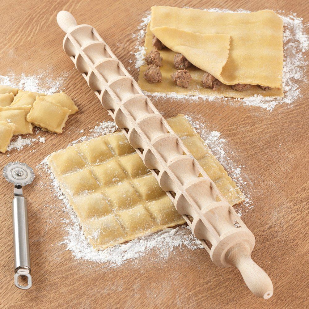 Скалка для равиоли из букового дерева, диаметр 5 см, 60 см - 40 равиоли 42x44 мм.