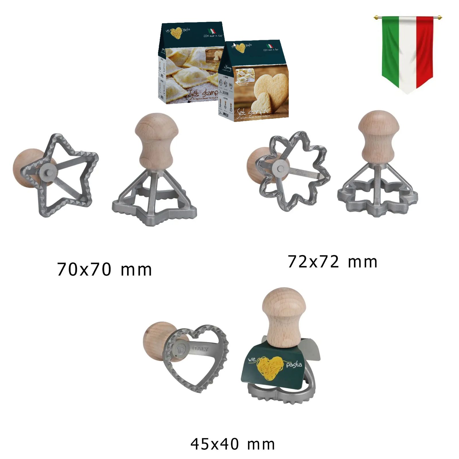 Набор из трёх штампов для равиоли цветок звезда и сердце