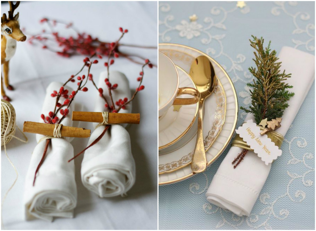 Сервируем стол к Новому году: льняная скатерть, праздничный декор